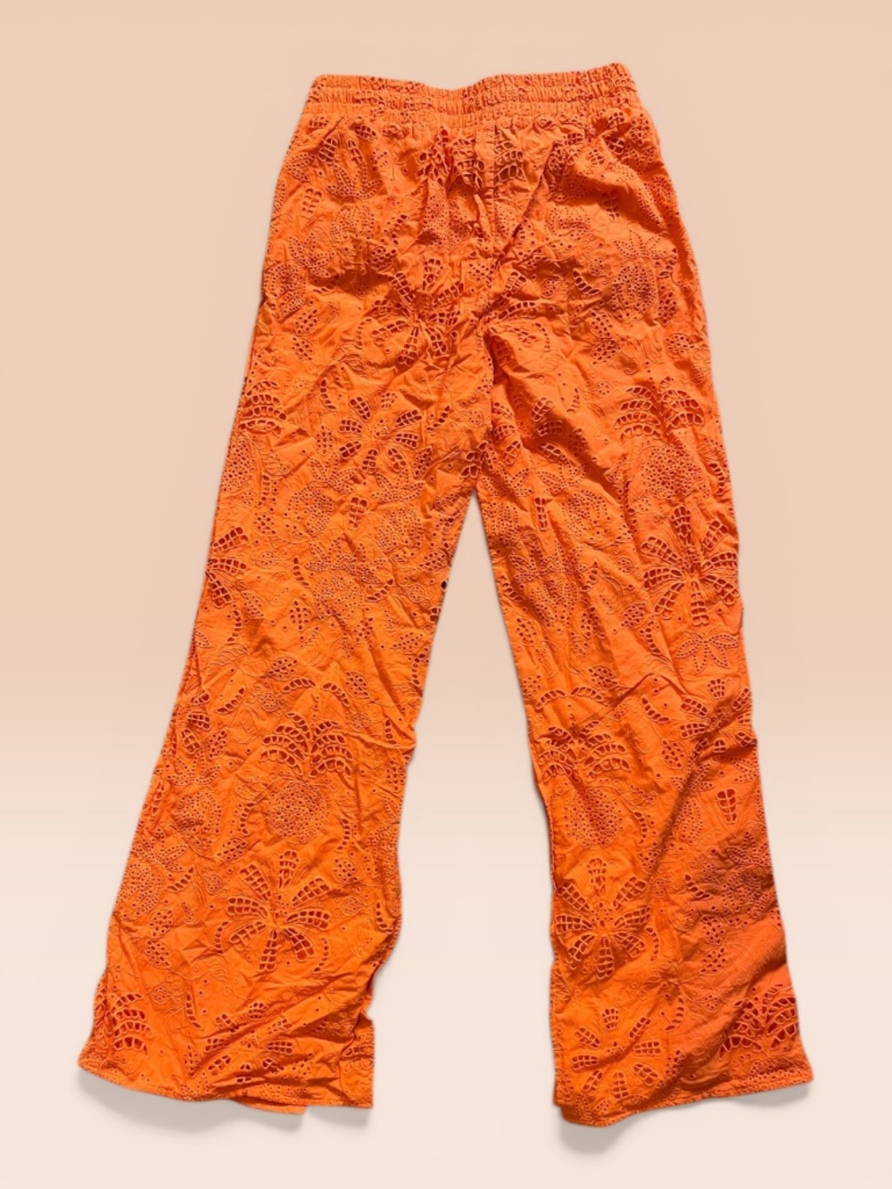 Alden Adair Orange Eyelet Wide Leg Beach Resort Pants Coverup Boho Size S - Picture 3 of 10